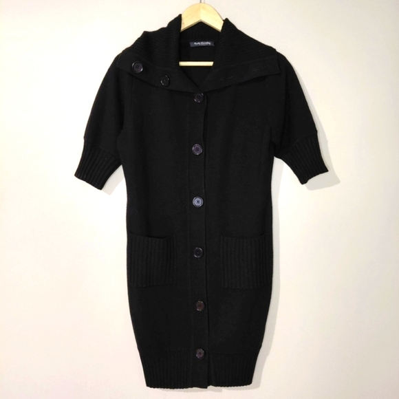 Betty Barclay Sweaters - Betty Barclay Size 8 Medium Black Wool Short Sleeve Long Line Cardigan Sweater